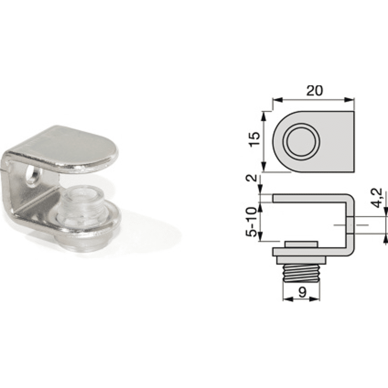 Glasbodenträger verstellbar zum Anschrauben,  5 - 10 mm Glasstärke
