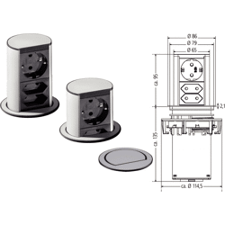 Steckdosenelement ELEVATOR,  2-fach Edelstahl-Optik,  Steckdose+USB