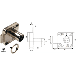 BMB Beschläge Möbel-Zylinderschl.Modul 1000 18mm vern. DM: 25mm  Zyl.länge