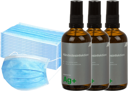 Vorteilspaket 50x Einwegmundschutz + 3x Händedesinfektion 100 ml