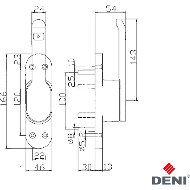 Türtreibriegel DENI-VARIO E5 silber elox. Bolzen 12mm vorst.