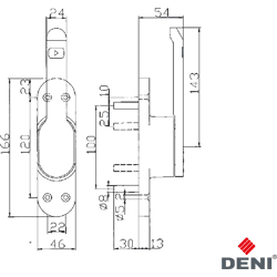 Türtreibriegel DENI-VARIO E5 silber elox. Bolzen 12mm vorst.