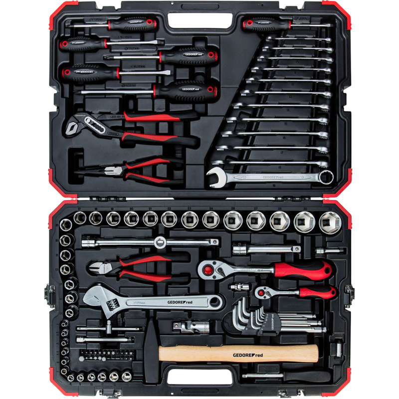 Werkzeugsatz 1/4"+1/2", 100 tlg. Handwerkzeug im Gedore-Red Koffer