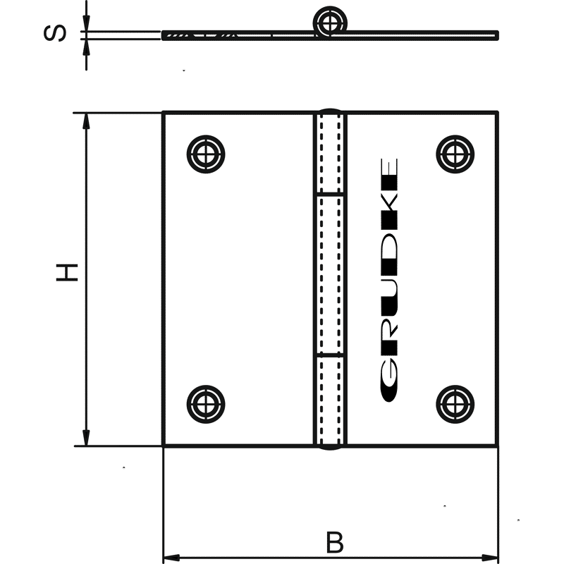 Scharnier Niro mit. 4 Schrauben (H) 30 mm, (B) 30 mm, Stärke 1 mm