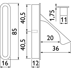 Stirngriff für Schiebetüren 3660, Außenmaße: 85 x 16 x 1,75 mm, ER
