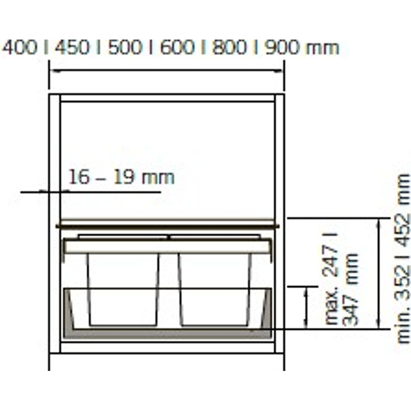 Abfalltrennsystem, ENVI-FLEX, 400er/H326, 1x22 l, lavagrau