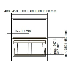 Abfalltrennsystem, ENVI-FLEX, 400er/H326, 1x22 l, lavagrau